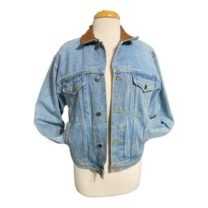 London Fog, Blue Denim Jacket with Brown leather Collar
